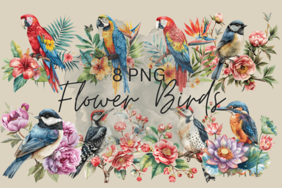 Download Vintage Bird in Flowers Watercolor Birds - Flowers watercolor Collection