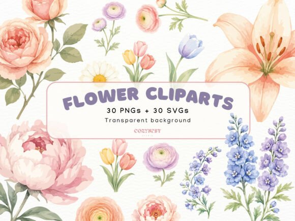 Download Flowers Watercolor Cliparts, Pastel PNG - Flowers watercolor Collection
