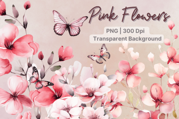 Download Pink Flower Clipart Watercolor Butterfly - Pink flower Collection