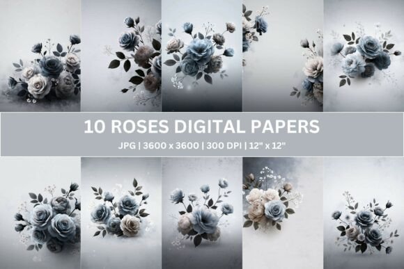 Download Smoky Blue Rose Digital Paper - Digital Collection