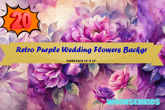 Download Best Retro Purple Wedding Flowers Background Watercolor Png Kdp Digital Paper - Digital Collection
