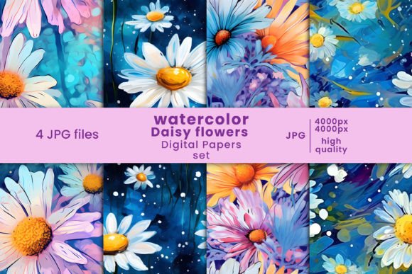 Download Watercolor Daisy Flowers Digital Papers - Digital Collection