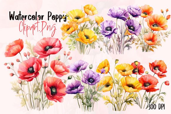 Download Poppy Flowers Watercolor Sublimation - Flowers watercolor Collection