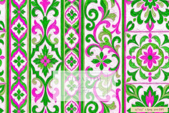 Download Hot Pink Green Baroque Damask Digital - Digital Collection
