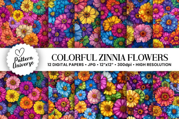 Download Colorful Zinnia Flowers Digital Papers - Digital Collection