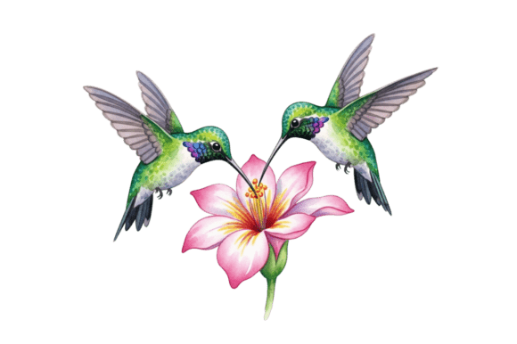 Download Two Hummingbirds Feeding Pink Flower - Pink flower Collection
