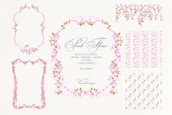 Download Pink Flower Borders Wreaths and Frames - Pink flower Collection