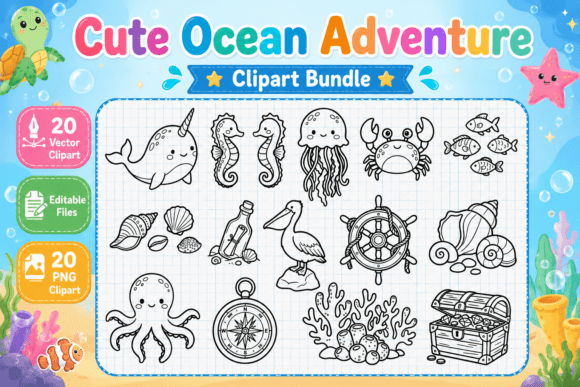 Download Cute Ocean Adventure Digital Clipart - Digital Collection