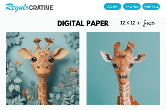 Download Curious Baby Giraffe PNG Digital Paper - Digital Collection