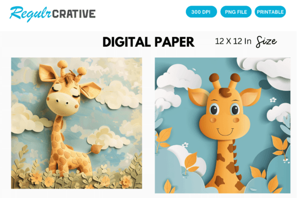 Download Curious Baby Giraffe PNG Digital Paper - Digital Collection