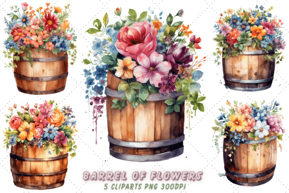 Download Barrel of Flowers Watercolor Clipart - Flowers watercolor Collection