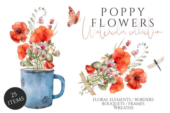 Download Poppy Flowers Watercolor Set - Flowers watercolor Collection