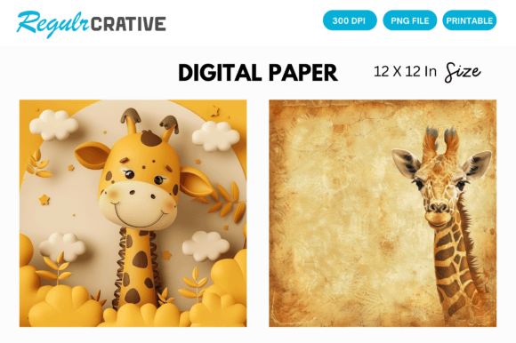 Download Curious Baby Giraffe PNG Digital Paper - Digital Collection