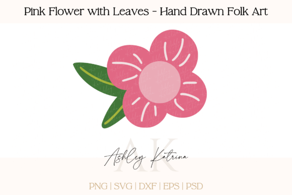 Download Pink Flower with Leaves - Folk Art - Pink flower Collection