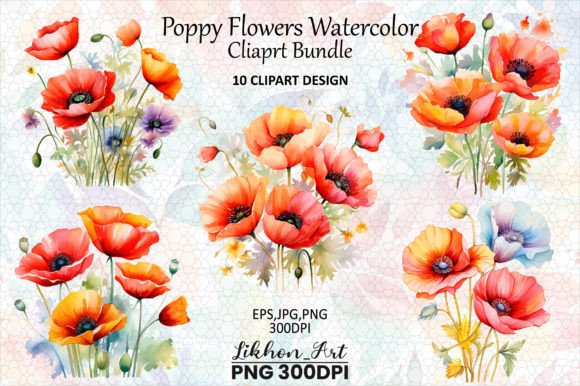 Download Poppy Flowers Watercolor Cliaprt Bundle - Flowers watercolor Collection