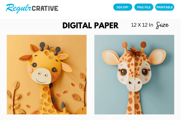 Download Curious Baby Giraffe PNG Digital Paper - Digital Collection