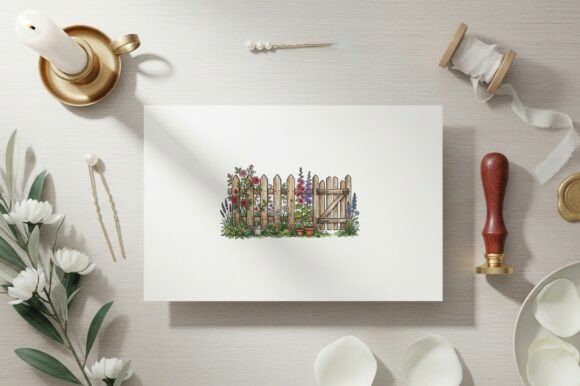 Download Garden Fence Flowers Watercolor Art - Flowers watercolor Collection