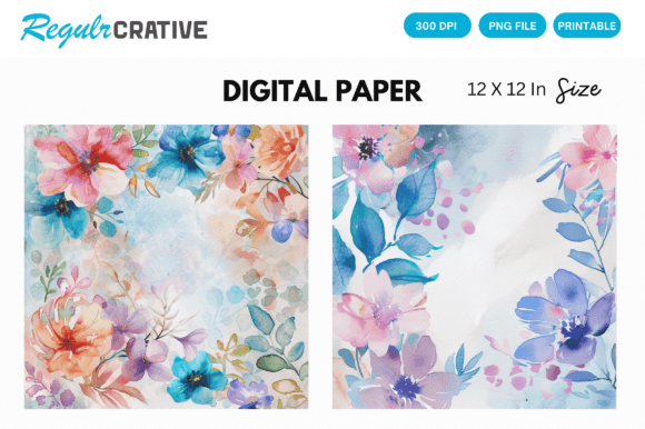 Download Watercolor Pastel Floral Digital Paper - Digital Collection