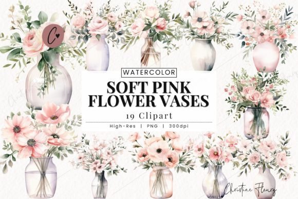 Download Watercolor Soft Pink Flower Vase Clipart - Pink flower Collection